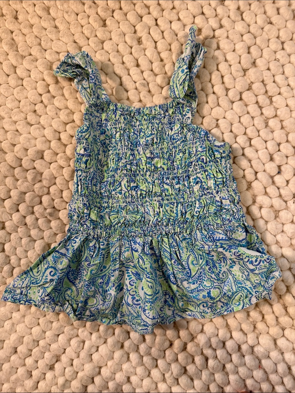 Crewcuts Blue & Green Paisley Smocked Tank